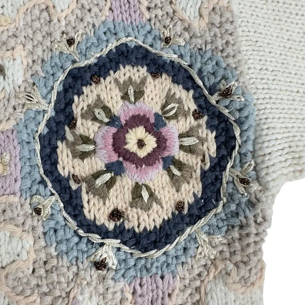 Vintage Jennifer Reed Handmade Knit Granny Cottage Core Sweater (M)
